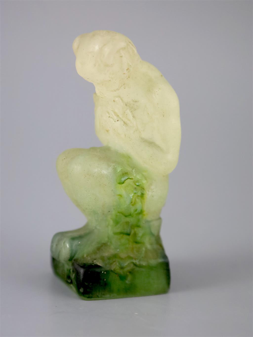 An Amalric Walter pate de verre seated figure of Pan, 9.2cm high